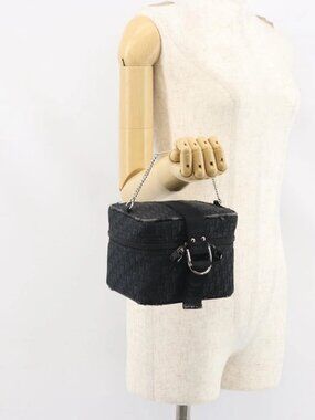 Christian Dior Trotter Canvas Vanity Pouch Black Silver Auth hk3266
